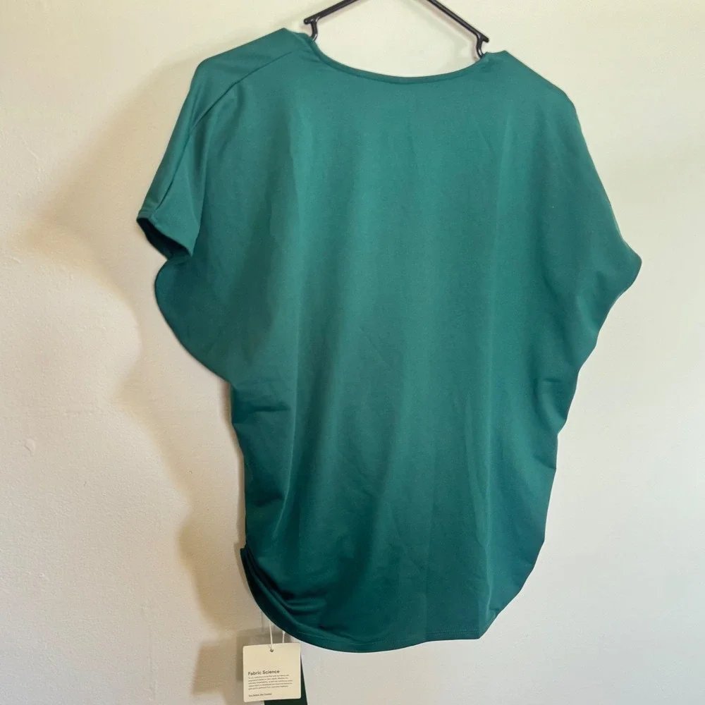 Halara Teal Green V Neck Surplice Wrap Top Short Sleeve XL NWT - Picture 4 of 6